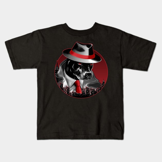 Pitbull Noire Mafia Dog Father in night city No Text Kids T-Shirt by SafSafStore